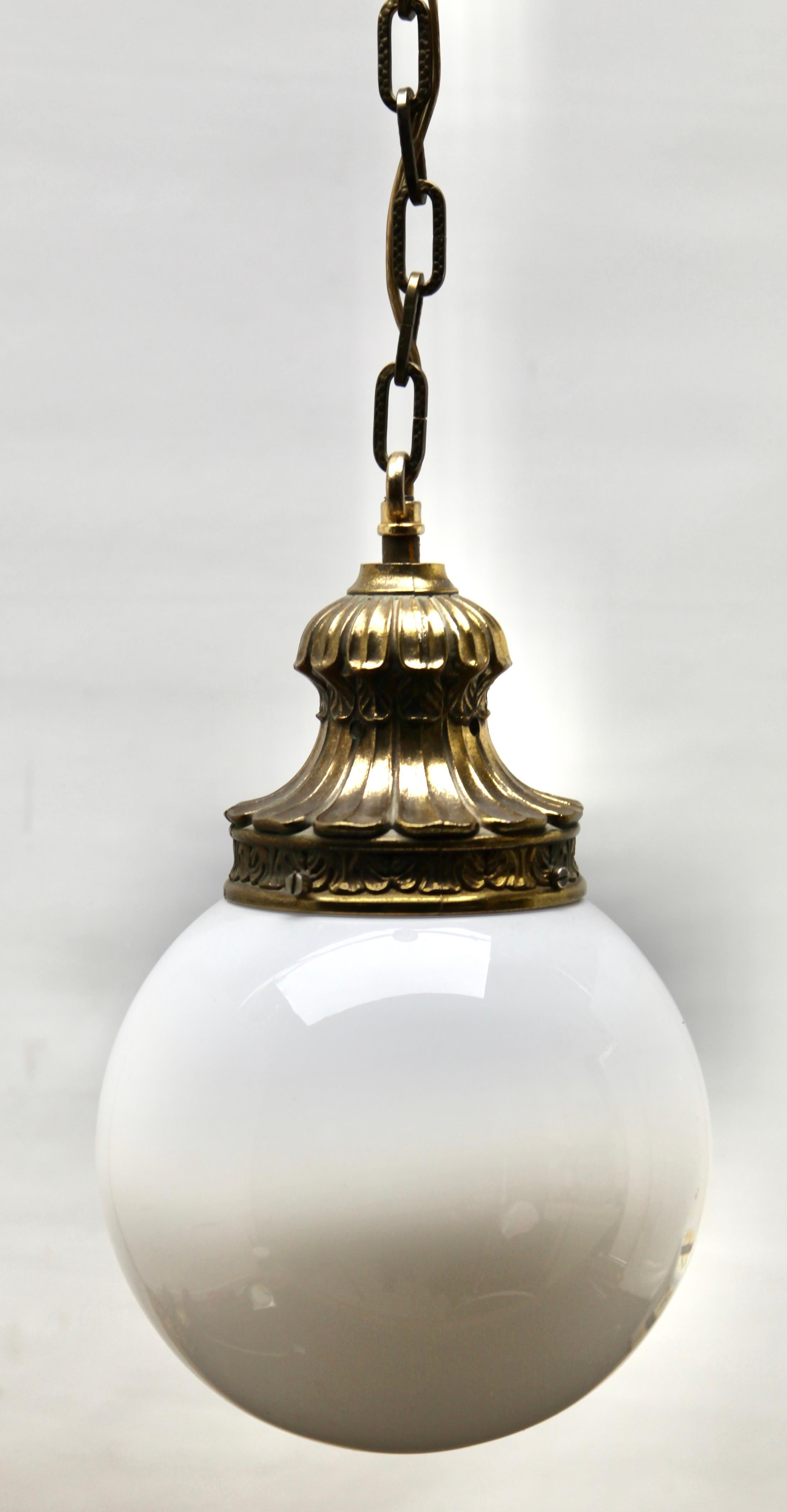 Pendant Lamp with a Opaline Shade, 1930s, Netherlands 3