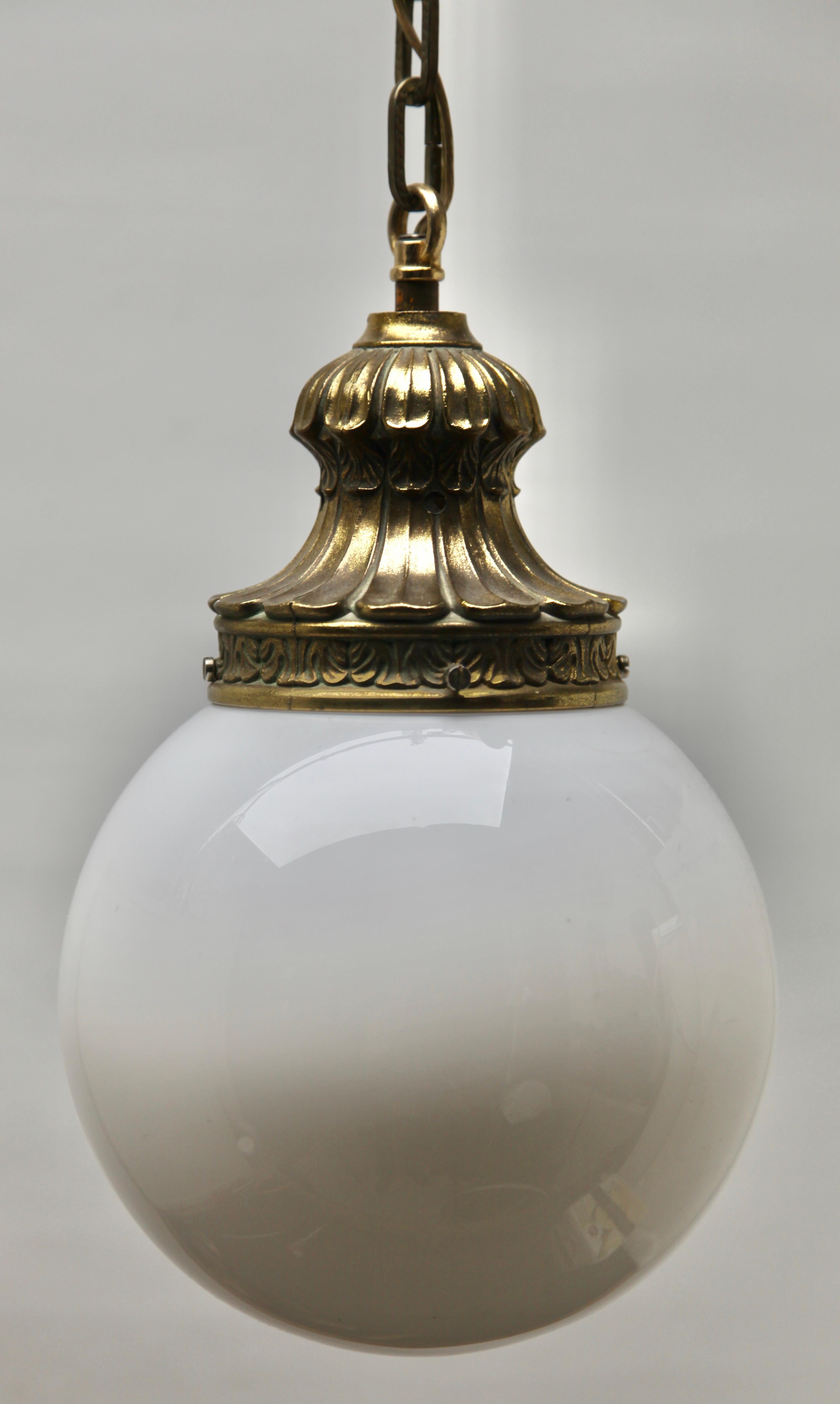 Pendant Lamp with a Opaline Shade, 1930s, Netherlands 4