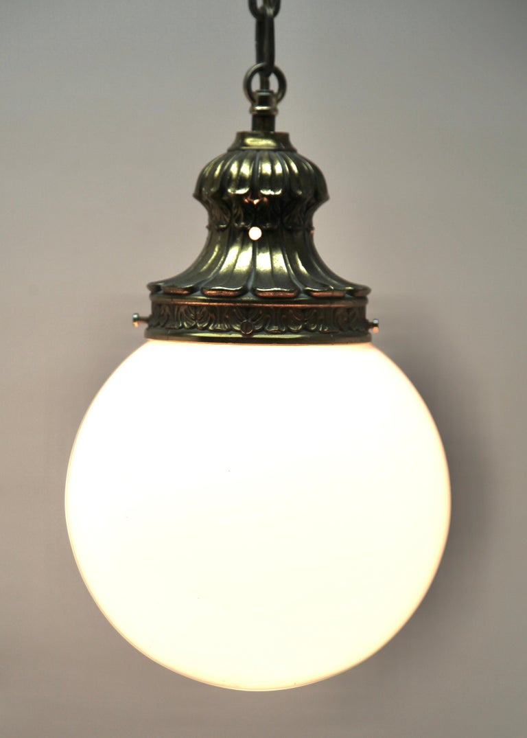 Dutch Pendant Lamp with a Opaline Shade, 1930s, Netherlands For Sale