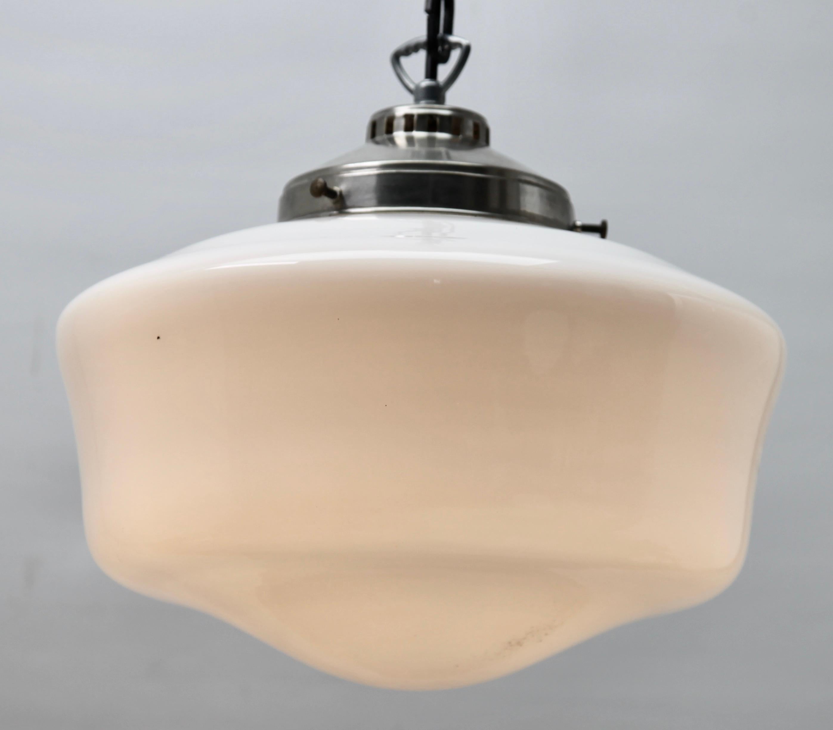 Hand-Crafted Pendant Lamp with a Opaline Shade, 1930s, Netherlands For Sale