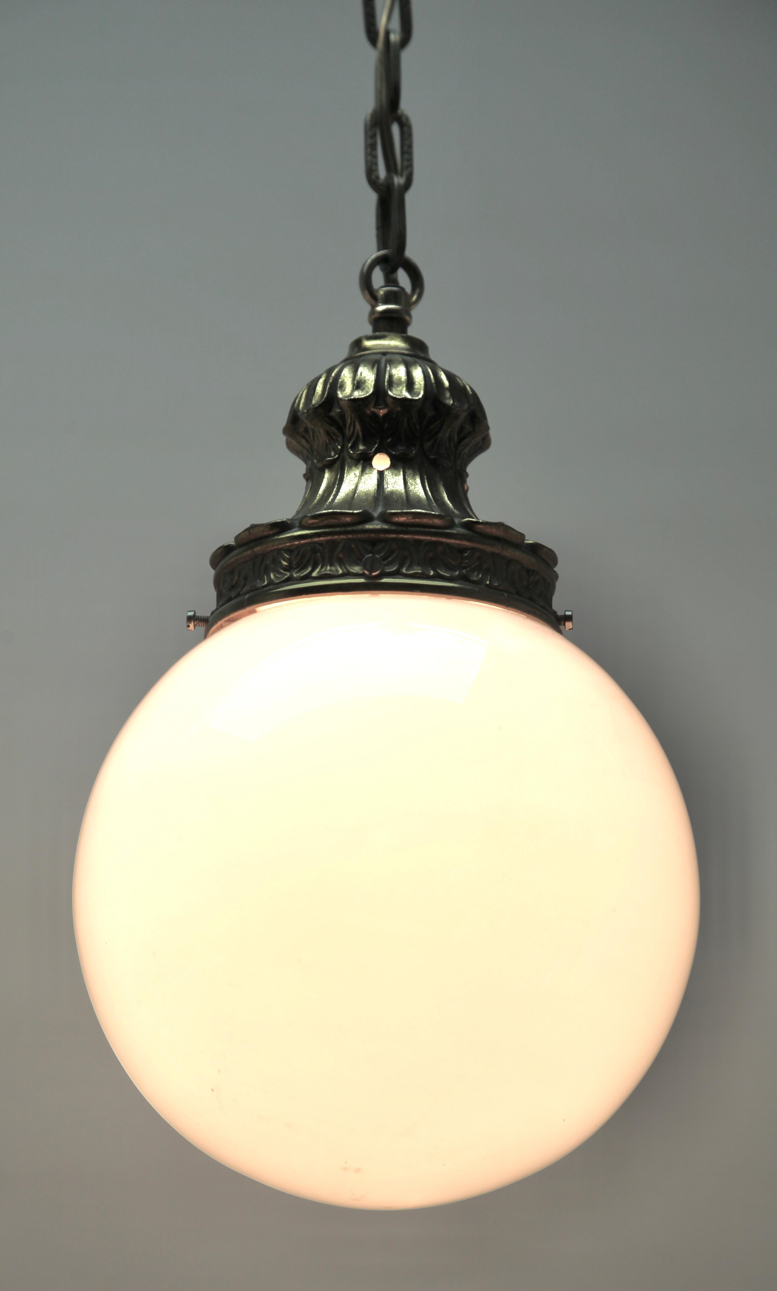 Hand-Crafted Pendant Lamp with a Opaline Shade, 1930s, Netherlands
