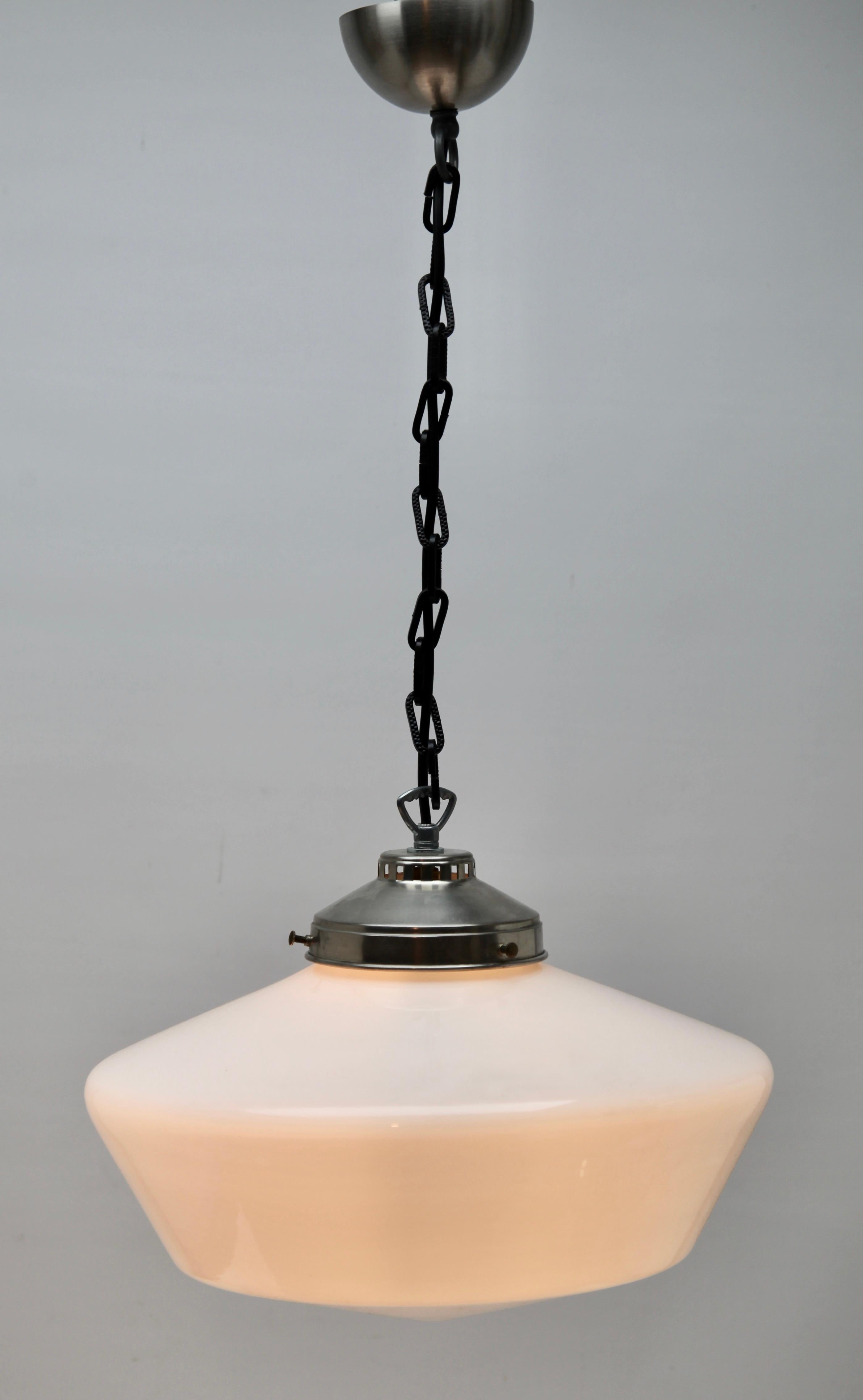Dutch Pendant Lamp with a Opaline Shade, 1930s, Netherlands For Sale