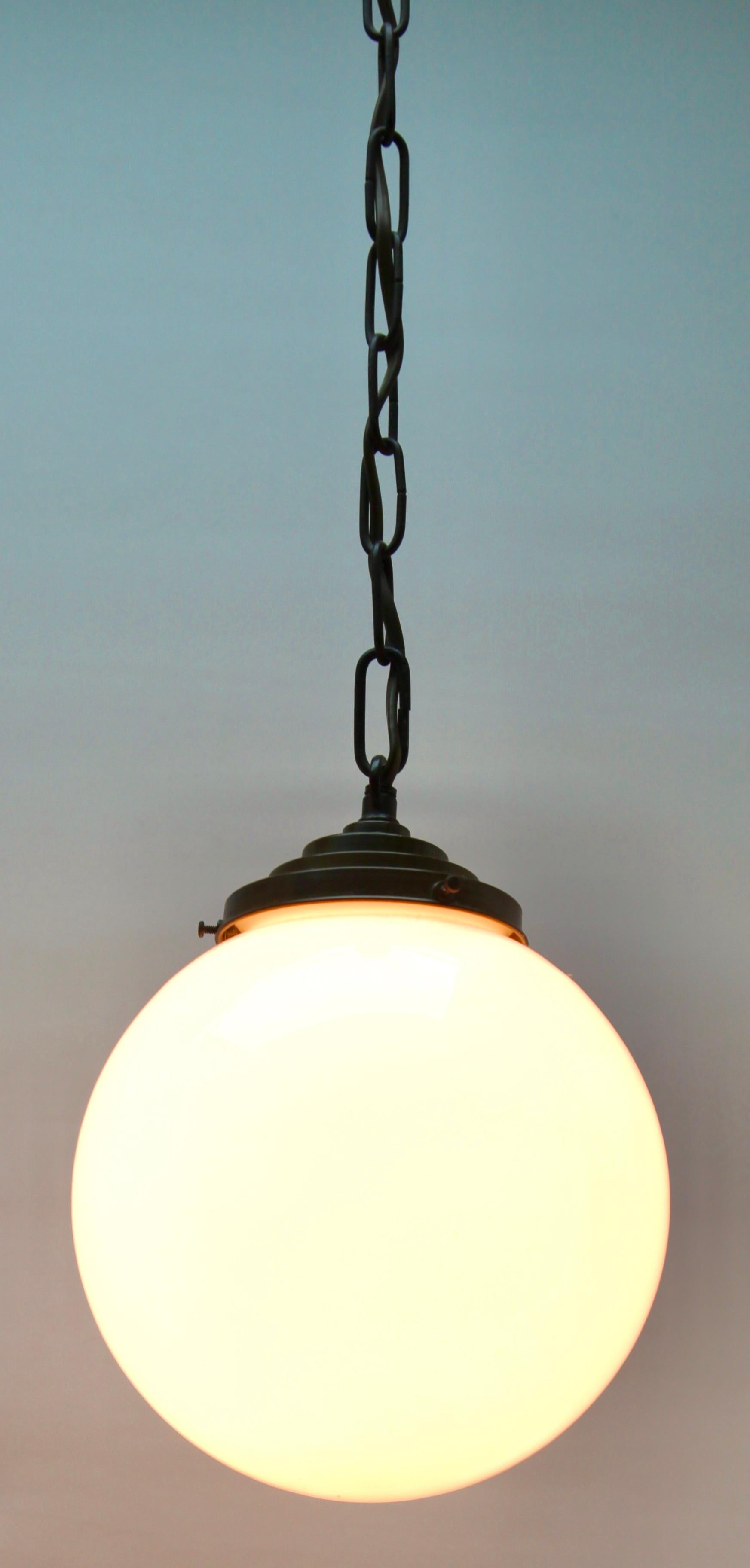 Pendant Lamp with a Opaline Shade, 1930s, Netherlands In Good Condition For Sale In Verviers, BE