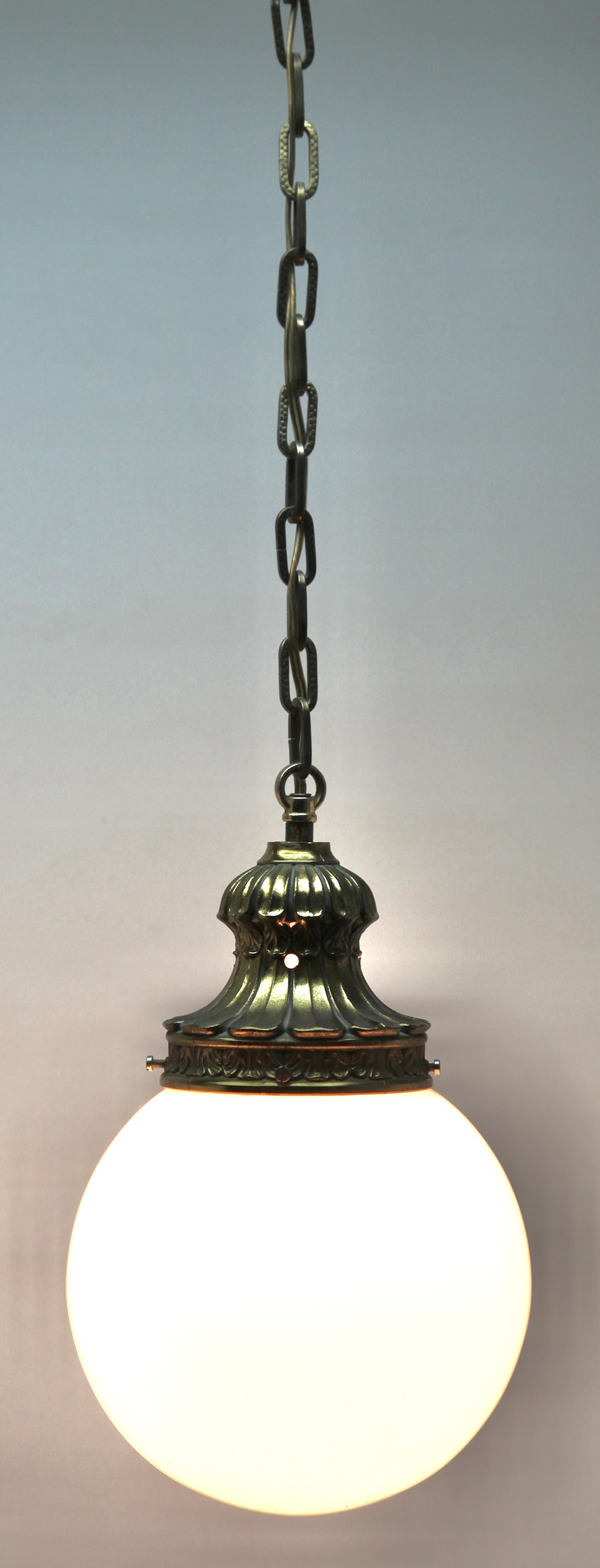 Pendant Lamp with a Opaline Shade, 1930s, Netherlands 1