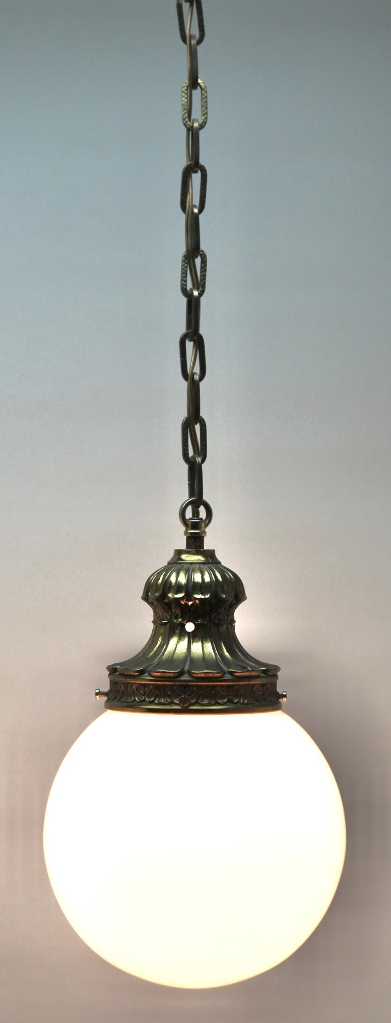 Pendant Lamp with a Opaline Shade, 1930s, Netherlands For Sale 1