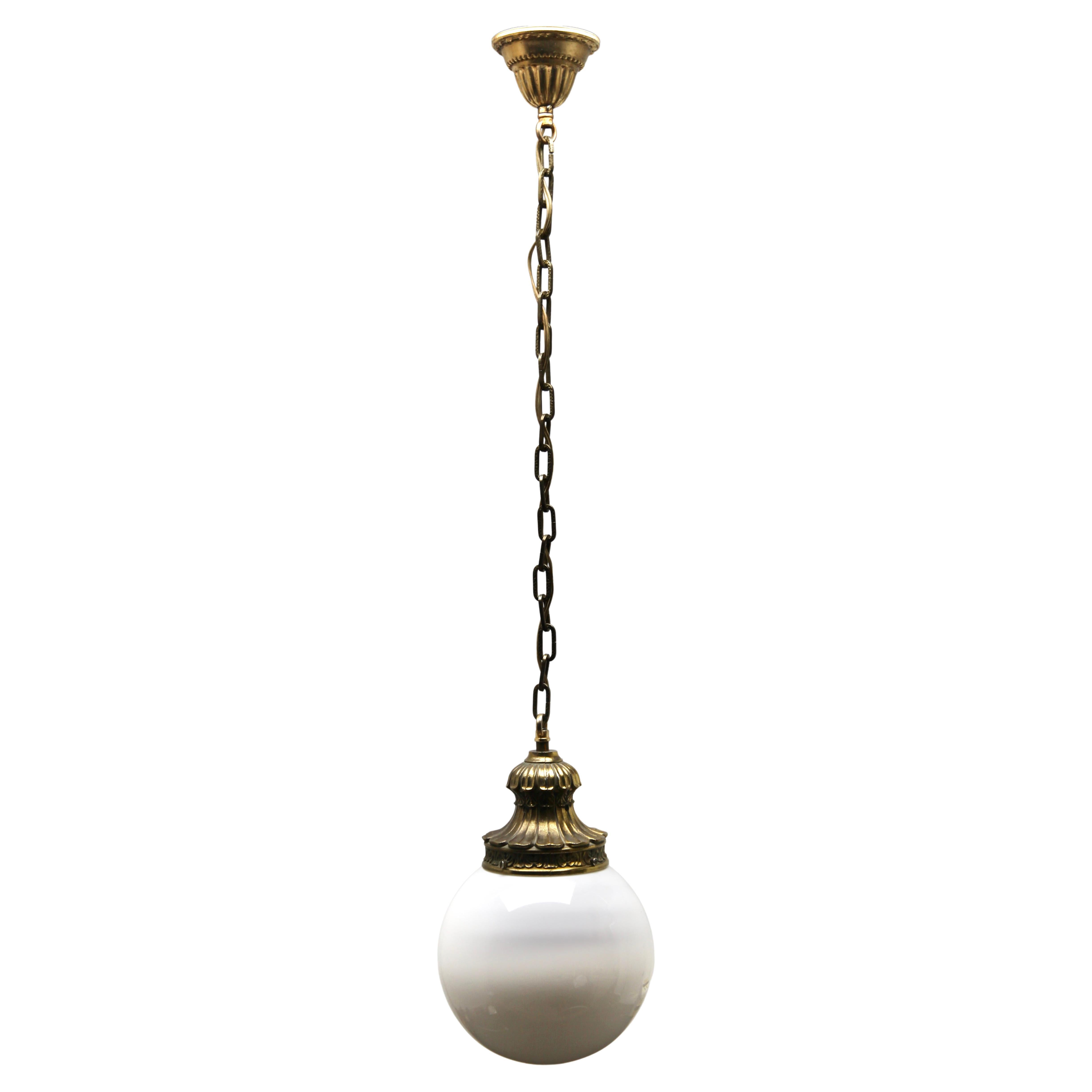 Pendant Lamp with a Opaline Shade, 1930s, Netherlands