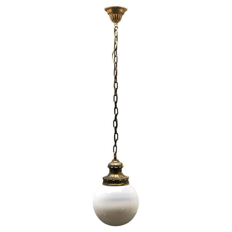 Pendant Lamp with a Opaline Shade, 1930s, Netherlands For Sale