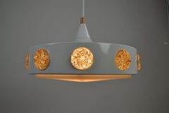 Pendant Lamp with Amber Glass Medallion Inserts — Vitrika, Denmark, 1960s
