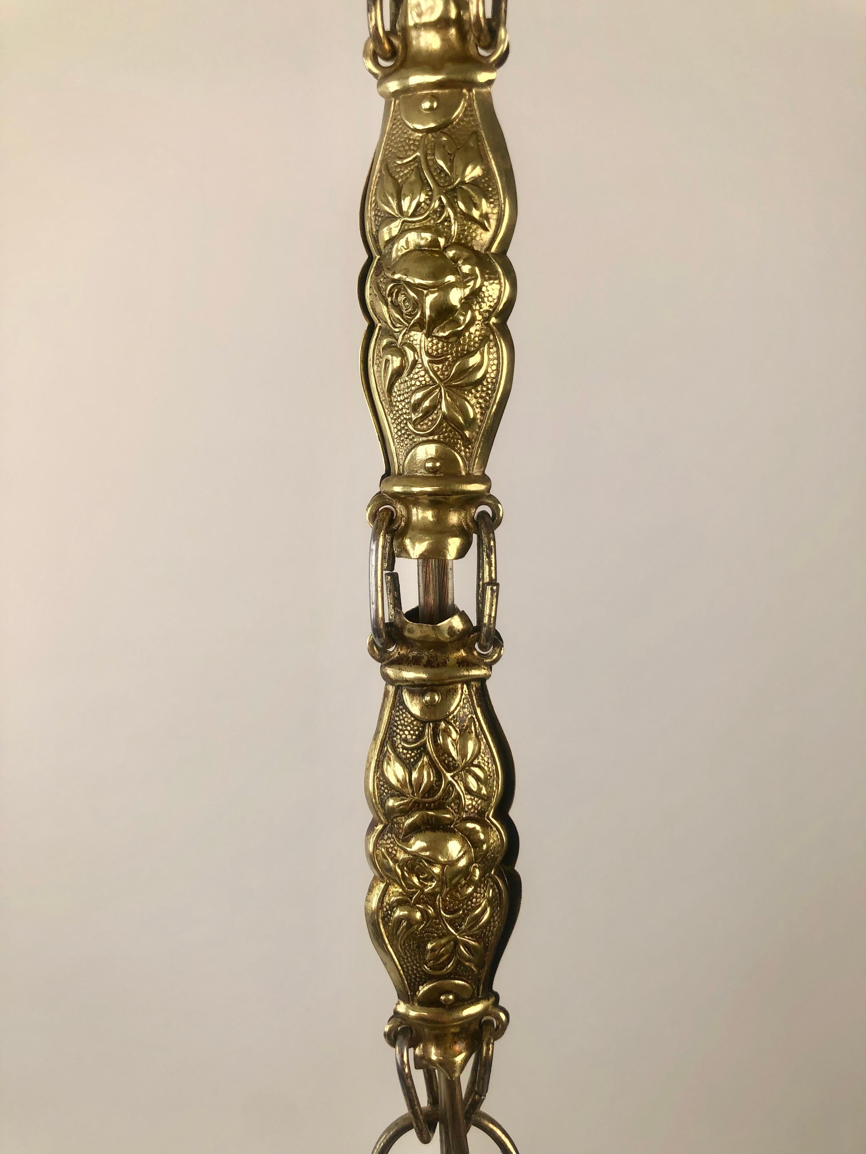 20th Century Pendant Lamp with Ornate Chain and White Opaline Glass globe, 1900 Austria For Sale