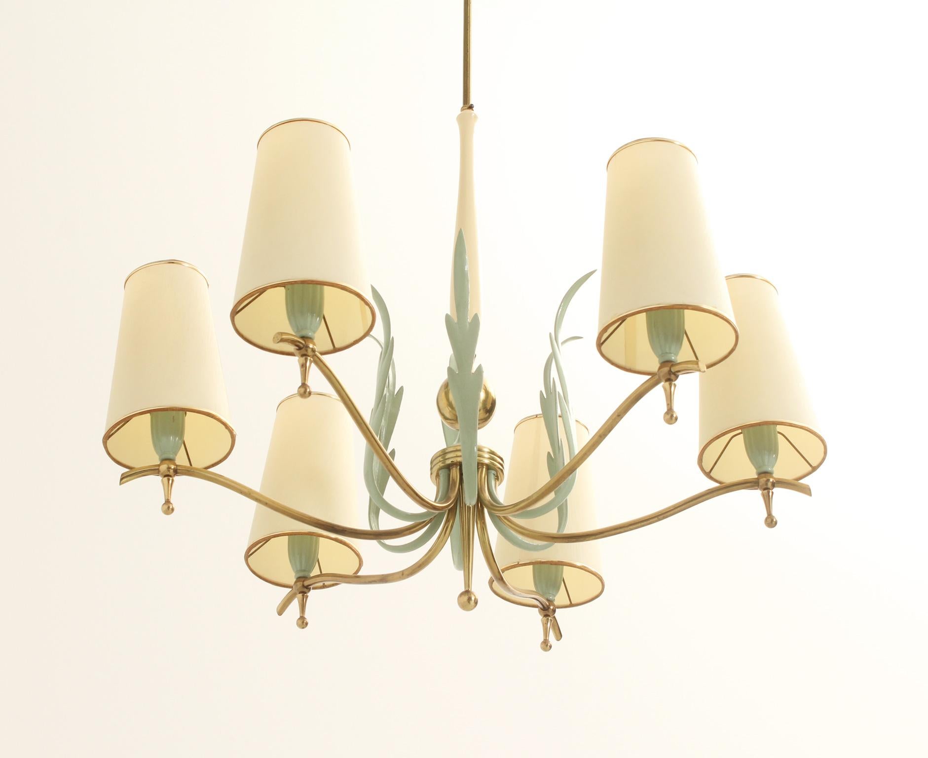 Mid-Century Modern Pendant Lamp with Six Arms by Stilnovo, Italy, 1940's For Sale