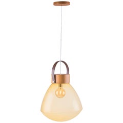 Pendant Lampadari Big Cupola, Brazilian Wood, Metal, Leather and Glass