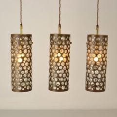 Set of Three Pendant Lamps by Rupert Nikoll, 1960 in brass and blown glass