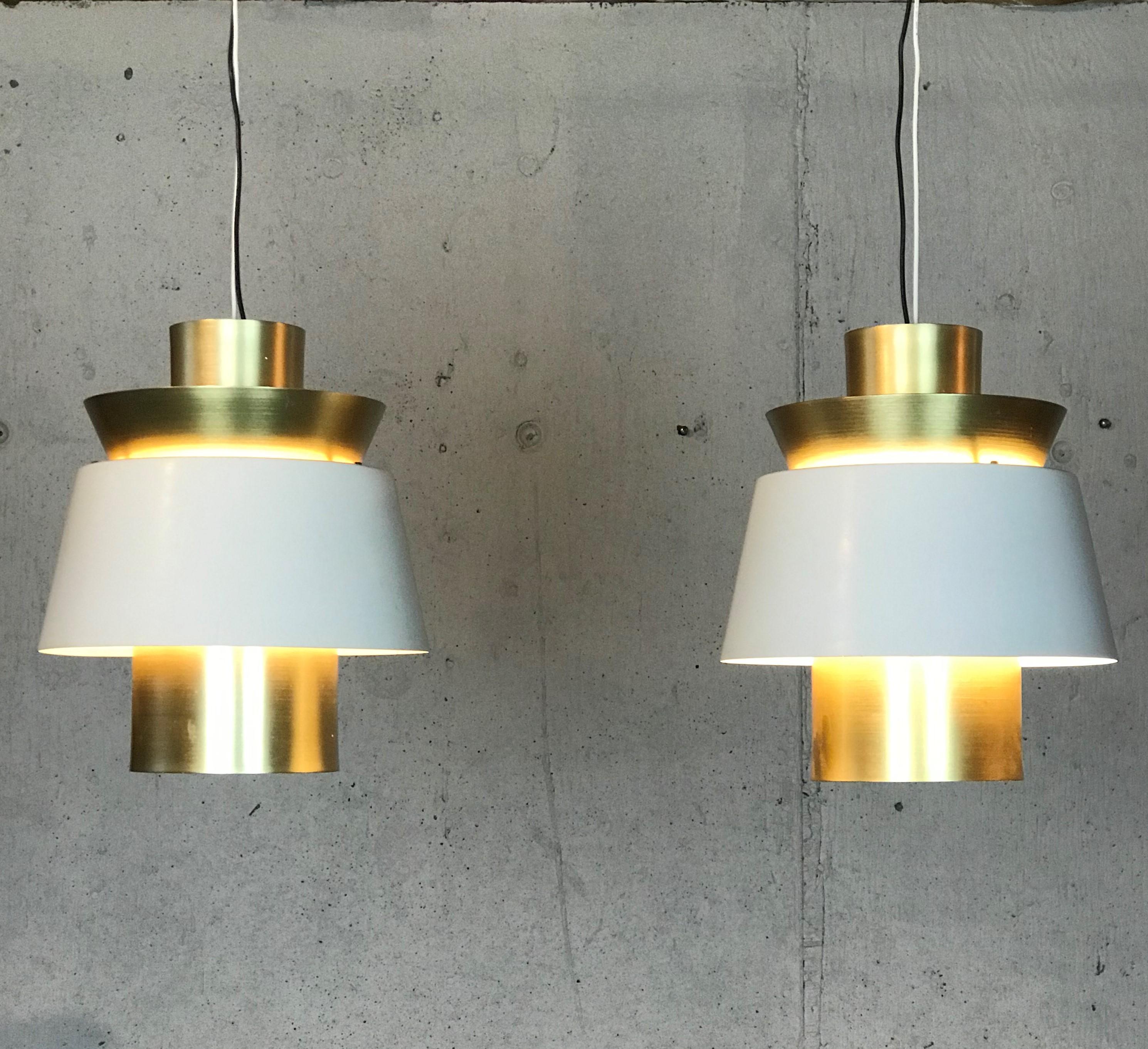 Pendant Lamps in Brass and Painted Metal by Jorn Utzon for Nordisk Solar  In Good Condition In Framingham, MA