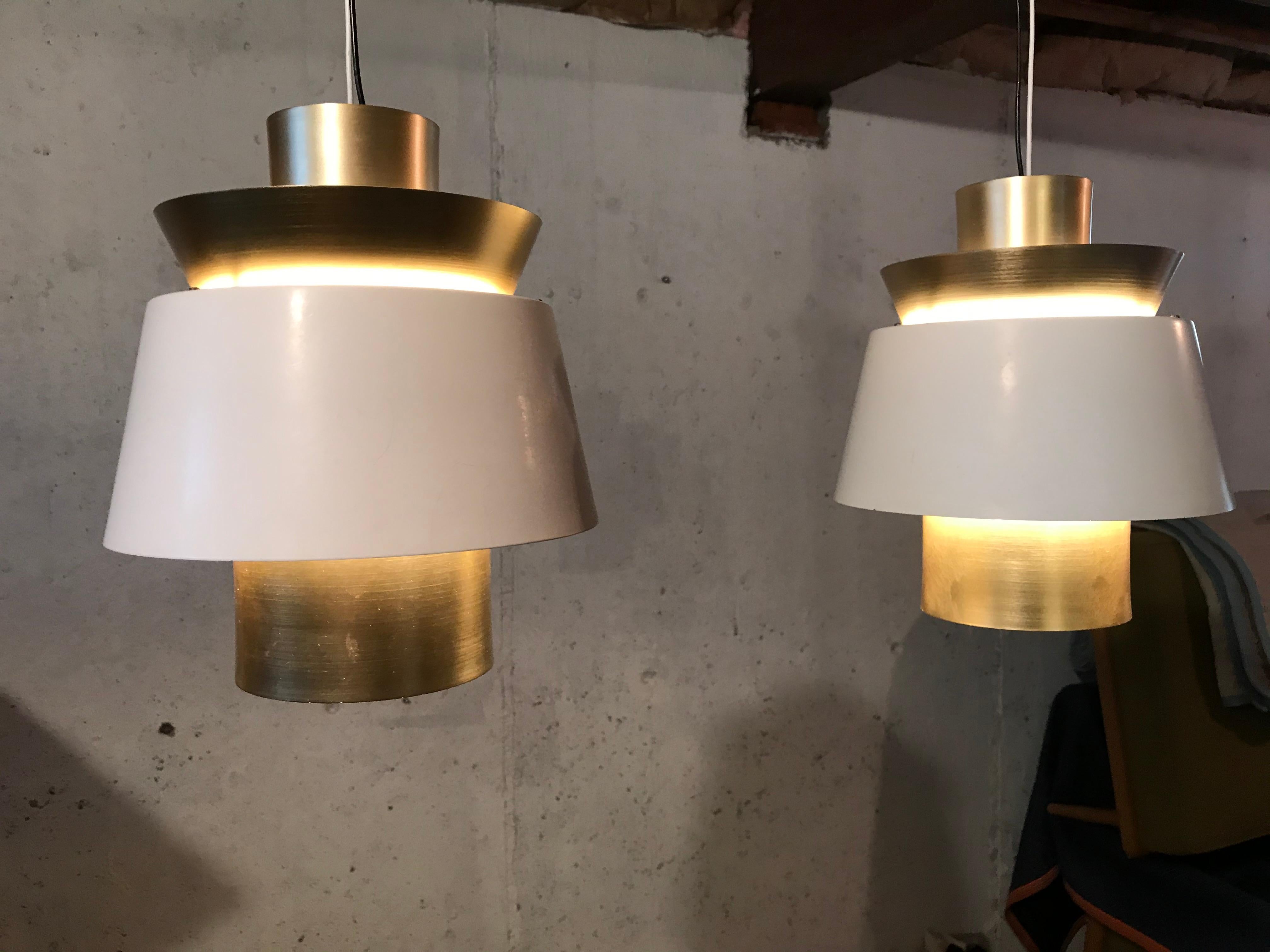 Mid-20th Century Pendant Lamps in Brass and Painted Metal by Jorn Utzon for Nordisk Solar 