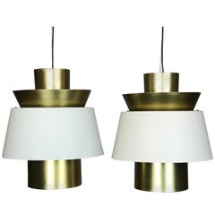 Retro Pendant Lamps in Brass and Painted Metal by Jorn Utzon for Nordisk Solar 