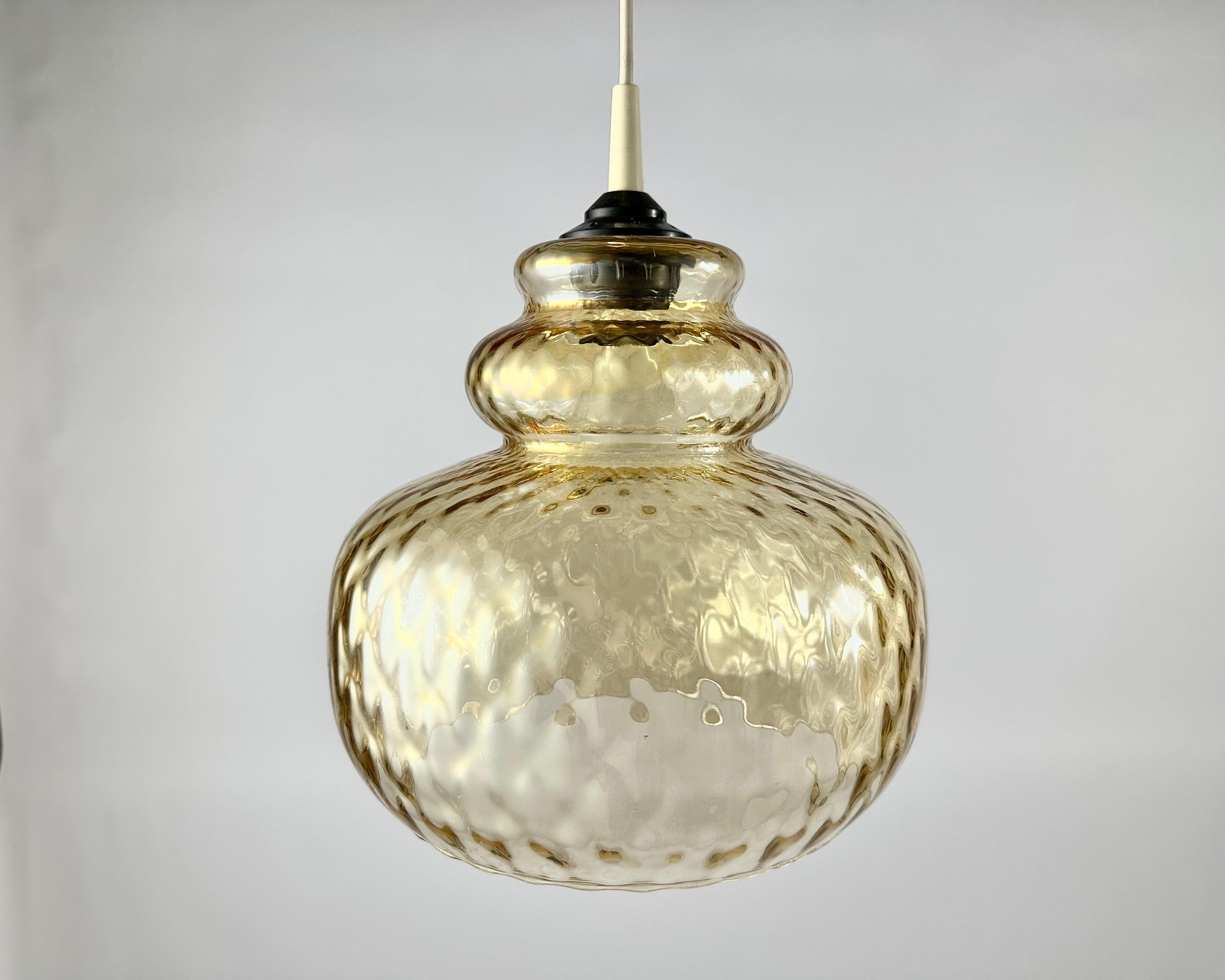 Spanish Pendant Lamps In Iridescent Glass Vintage Light Fixture Germany 1970's For Sale