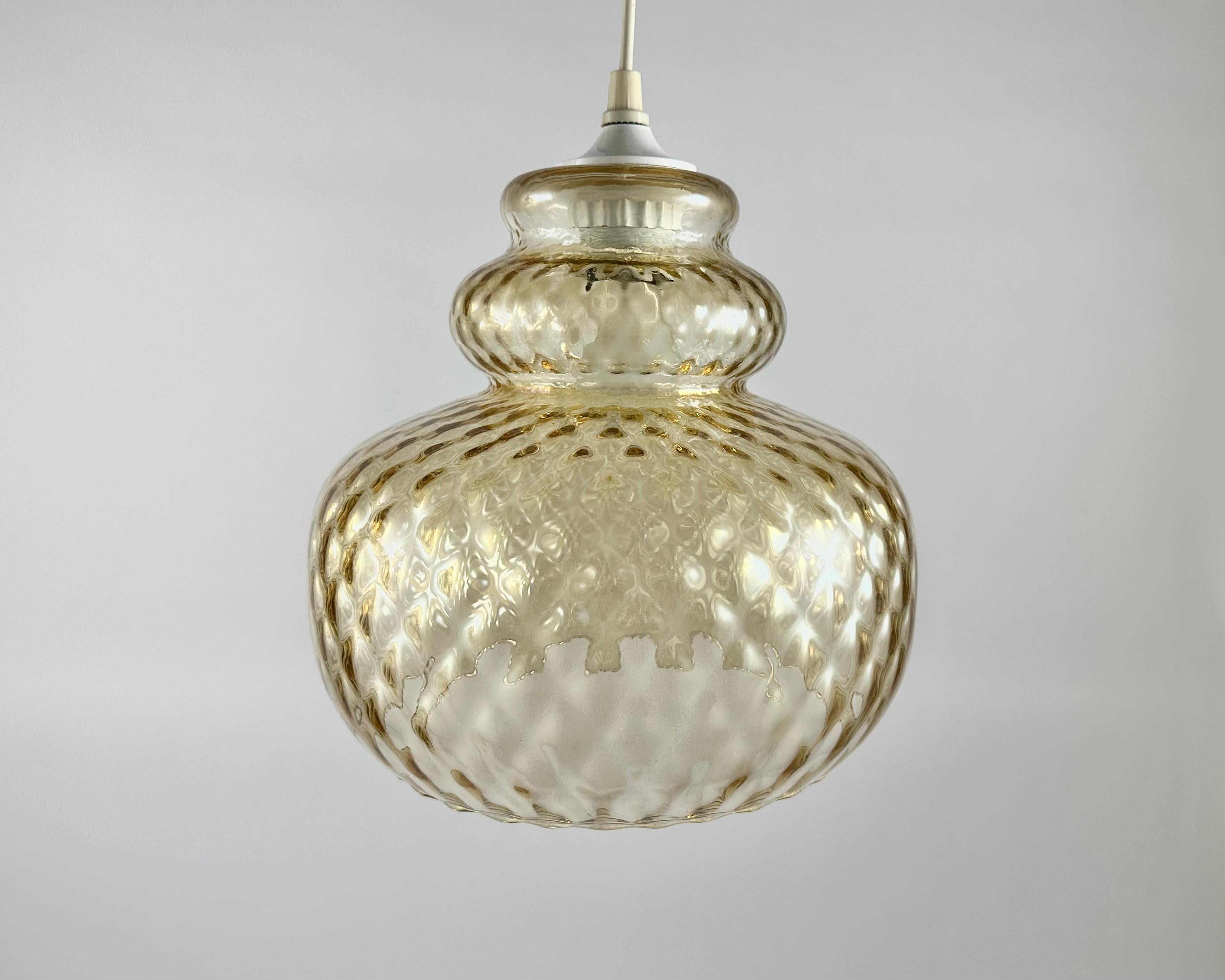 Pendant Lamps In Iridescent Glass Vintage Light Fixture Germany 1970's For Sale 2