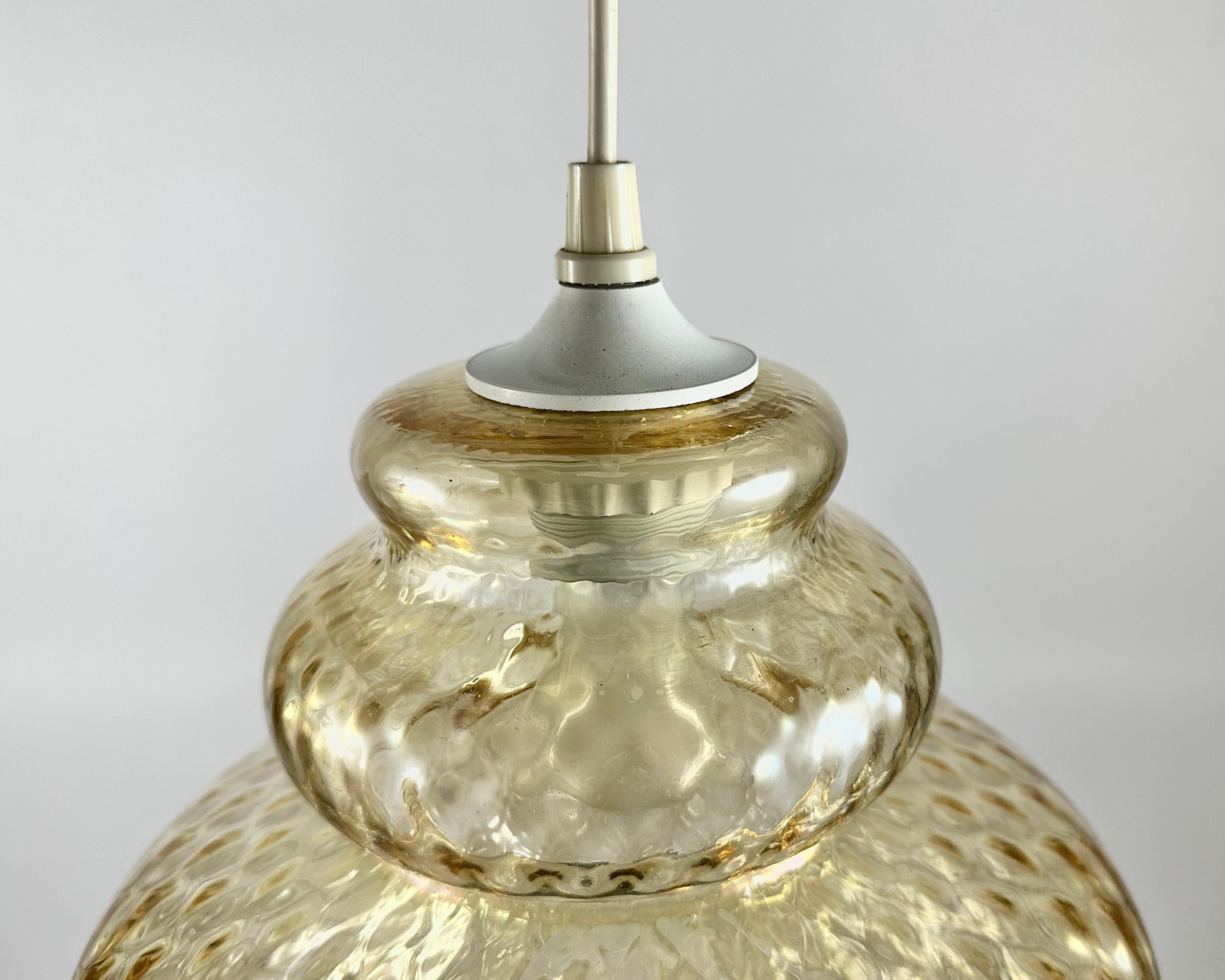 Pendant Lamps In Iridescent Glass Vintage Light Fixture Germany 1970's For Sale 3