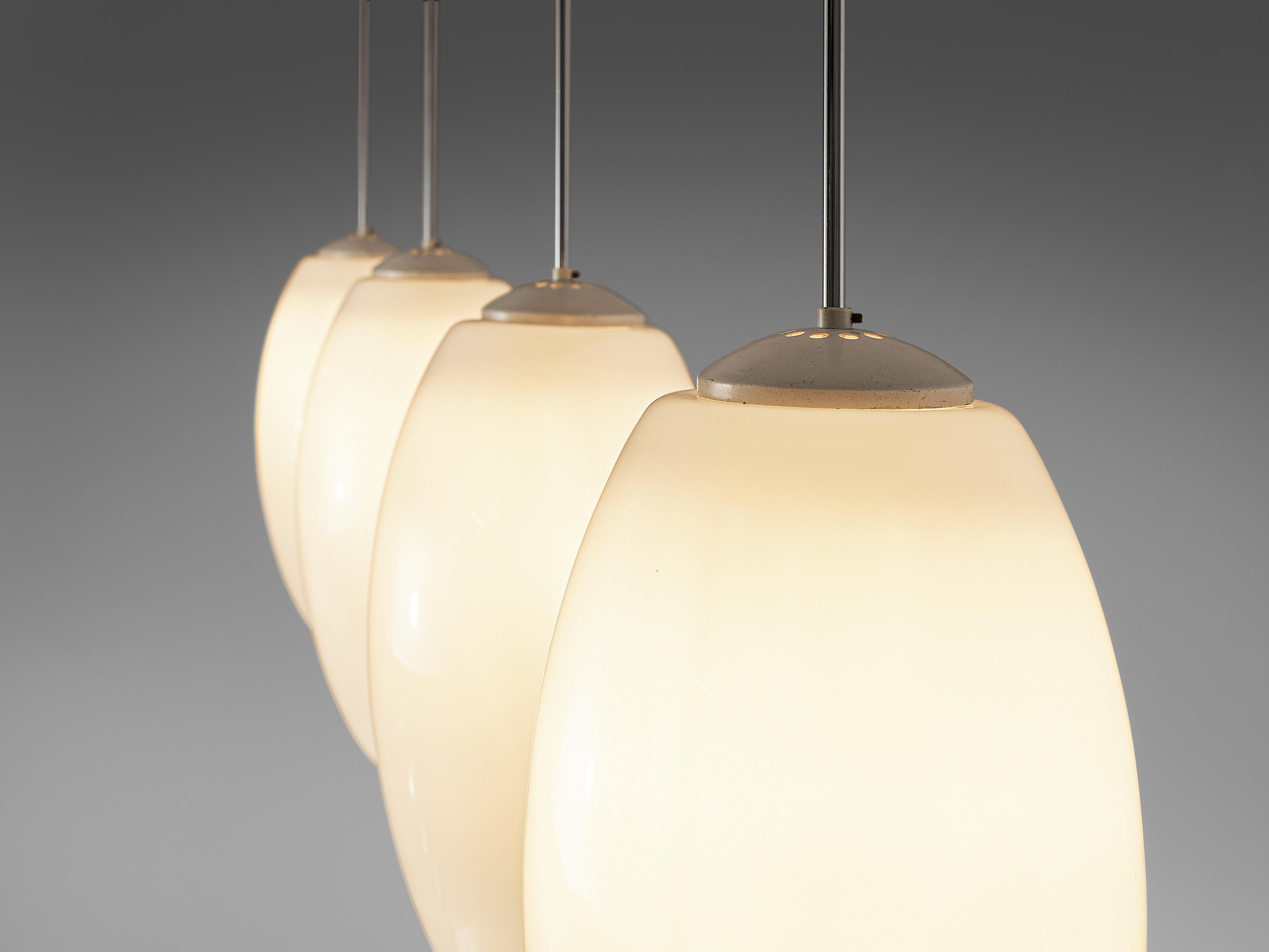 Mid-Century Modern Pendant Lamps in Opaline Glass and Metal