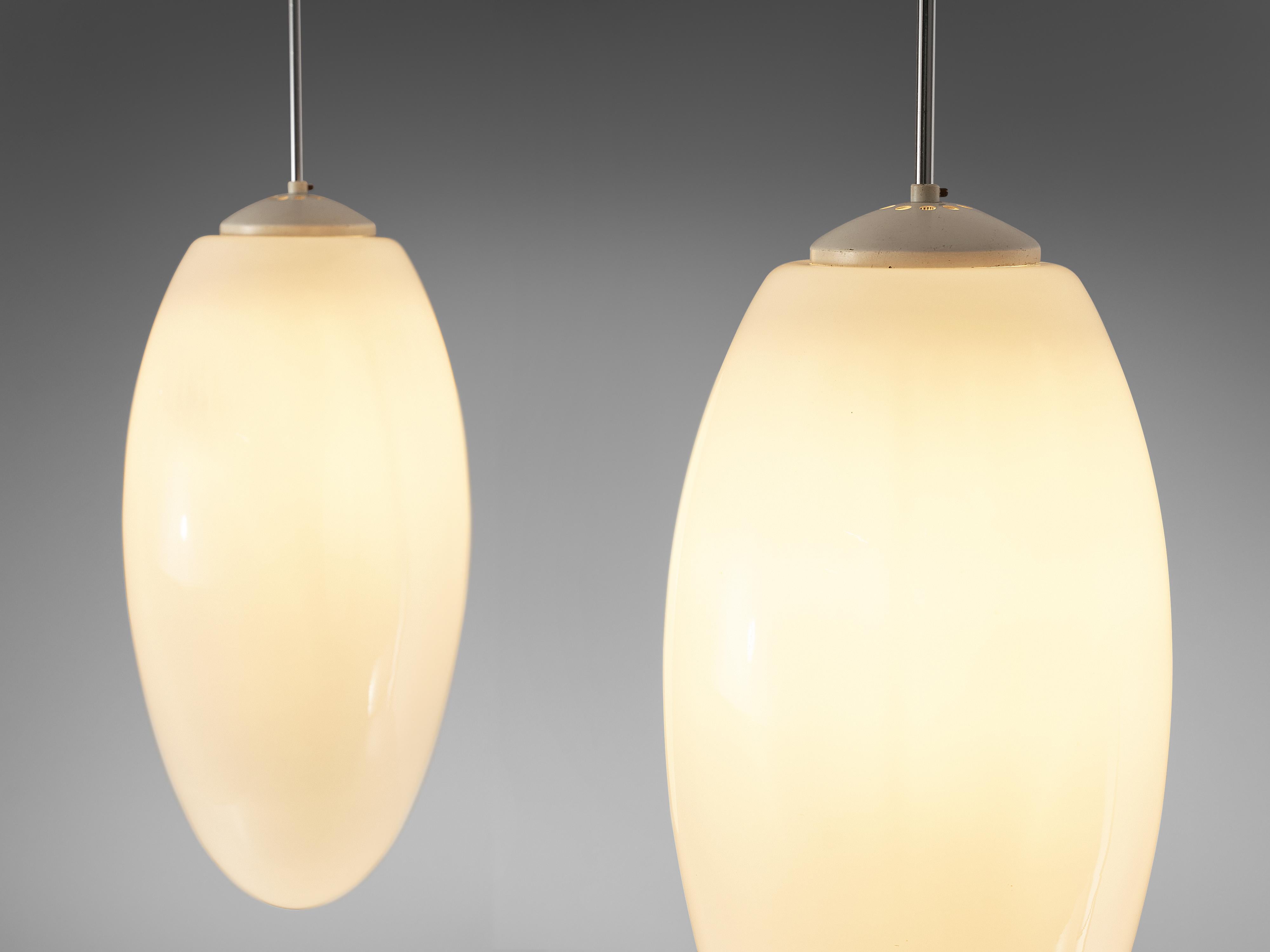European Pendant Lamps in Opaline Glass and Metal For Sale