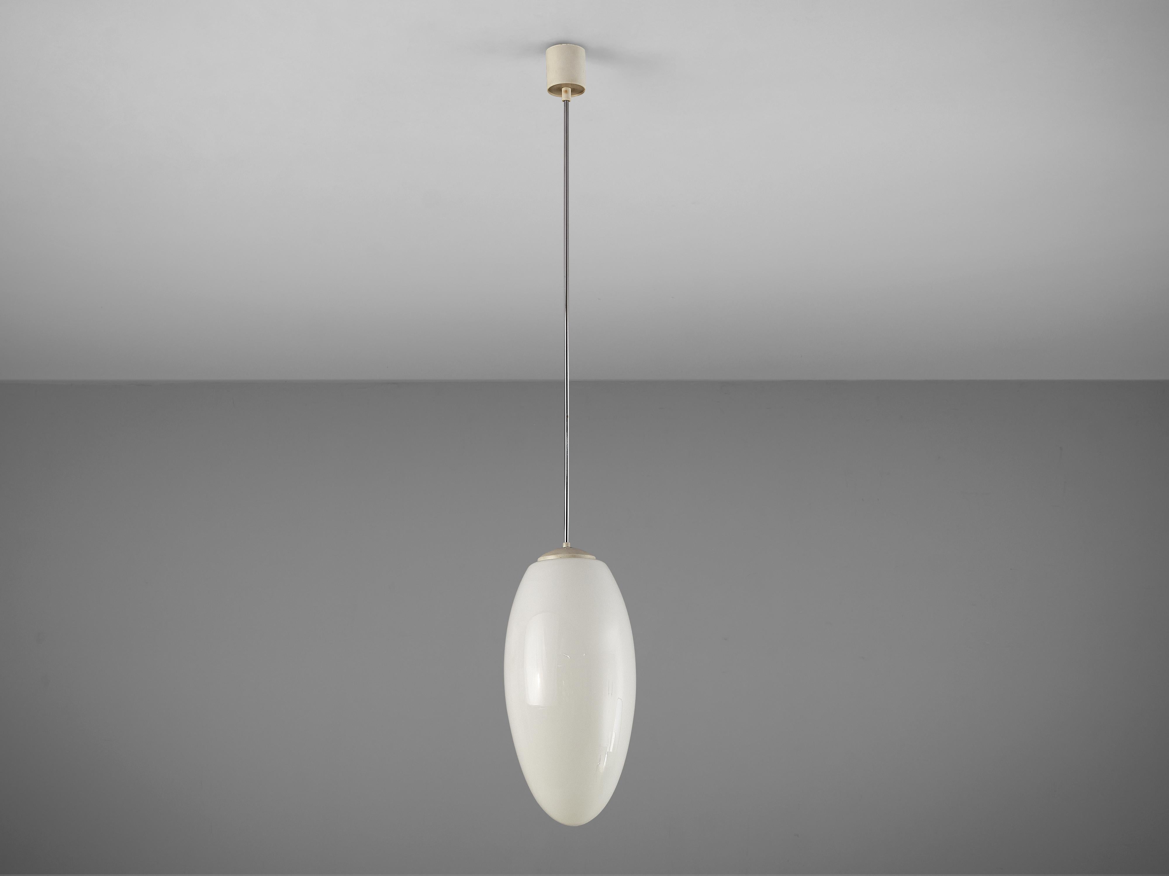 European Pendant Lamps in Opaline Glass and Metal For Sale