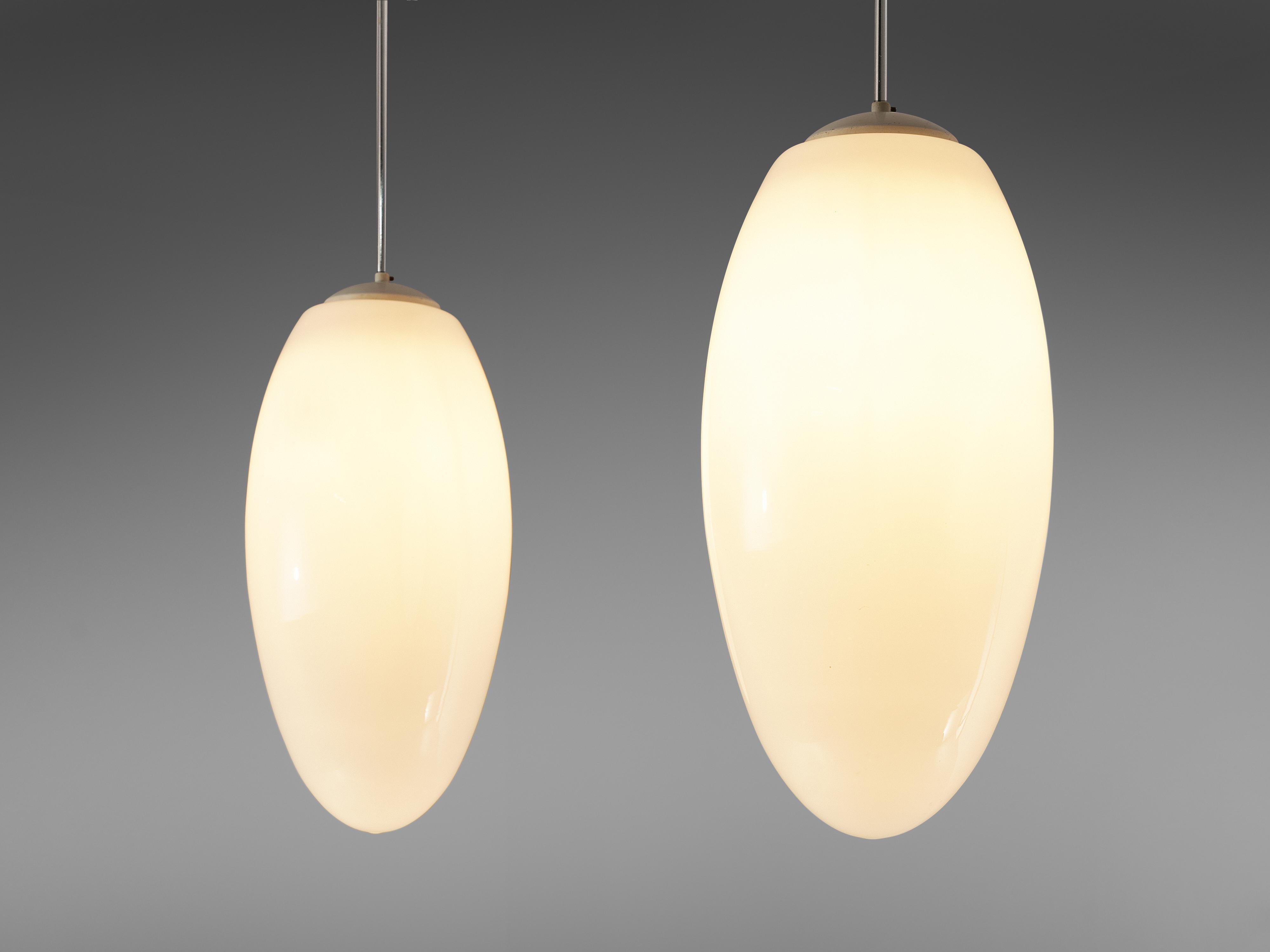 Pendant Lamps in Opaline Glass and Metal In Good Condition For Sale In Waalwijk, NL