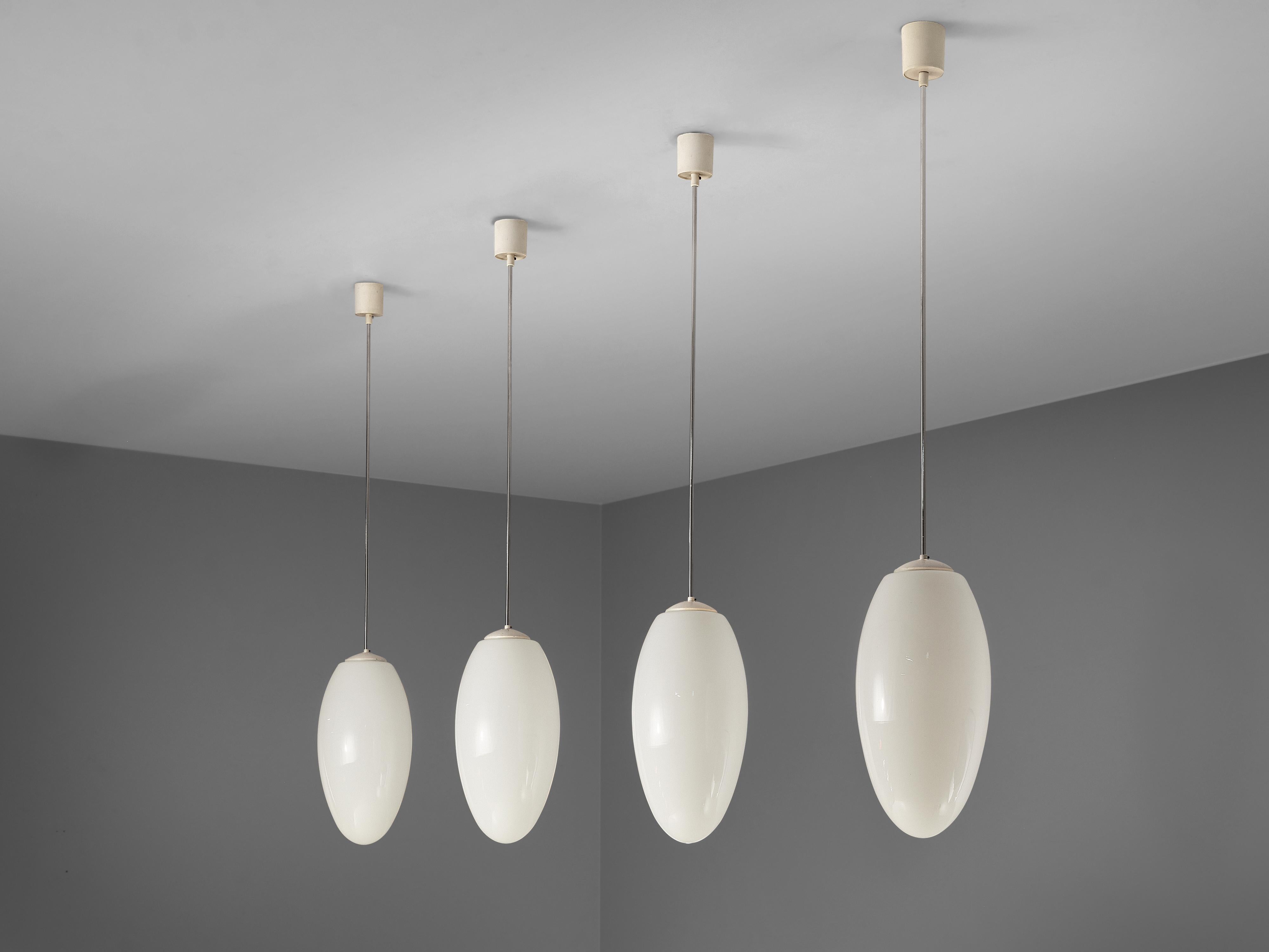 Late 20th Century Pendant Lamps in Opaline Glass and Metal