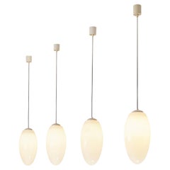 Pendant Lamps in Opaline Glass and Metal 