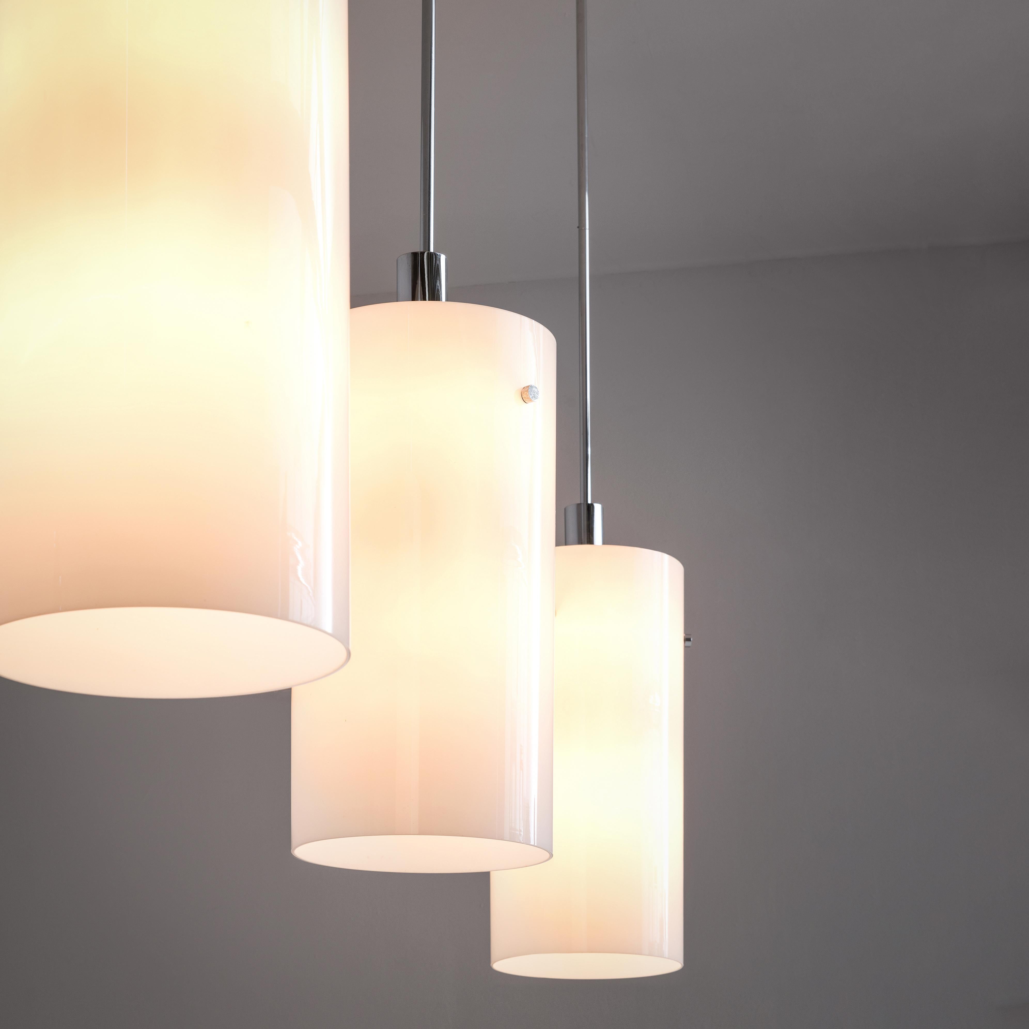 Mid-Century Modern Pendant Lamps with White Glass Shade For Sale