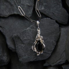 White Gold and Black Tourmaline Leaf Charm