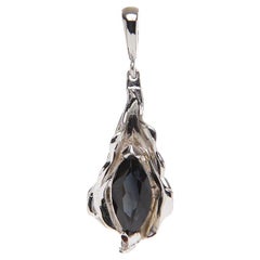 White Gold and Black Tourmaline Leaf Charm