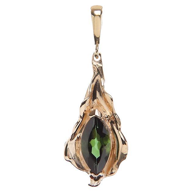 Yellow Gold and Green Tourmaline Leaf Charm For Sale