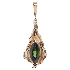 Yellow Gold and Green Tourmaline Leaf Charm