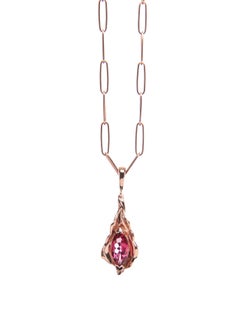 Rose Gold and Rose Tourmaline Leaf Charm