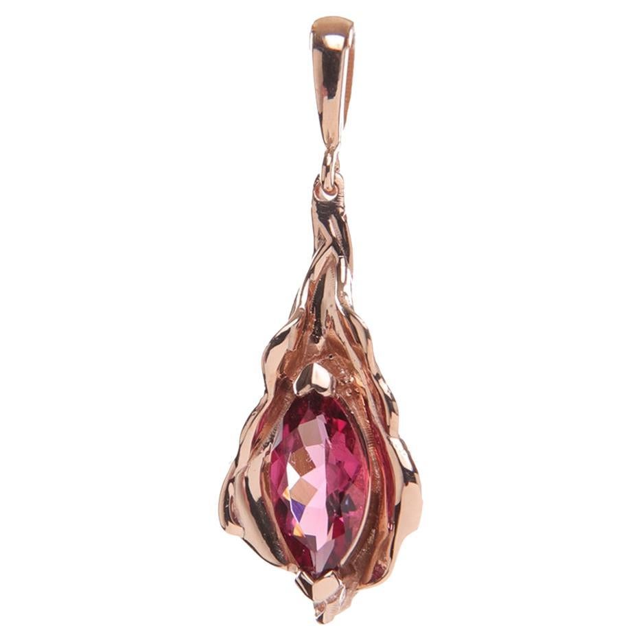 Rose Gold and Rose Tourmaline Leaf Charm For Sale