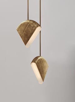 Pendant light "bb" in Sand-Cast Brass with Glass Diffuser by Corpus Studio