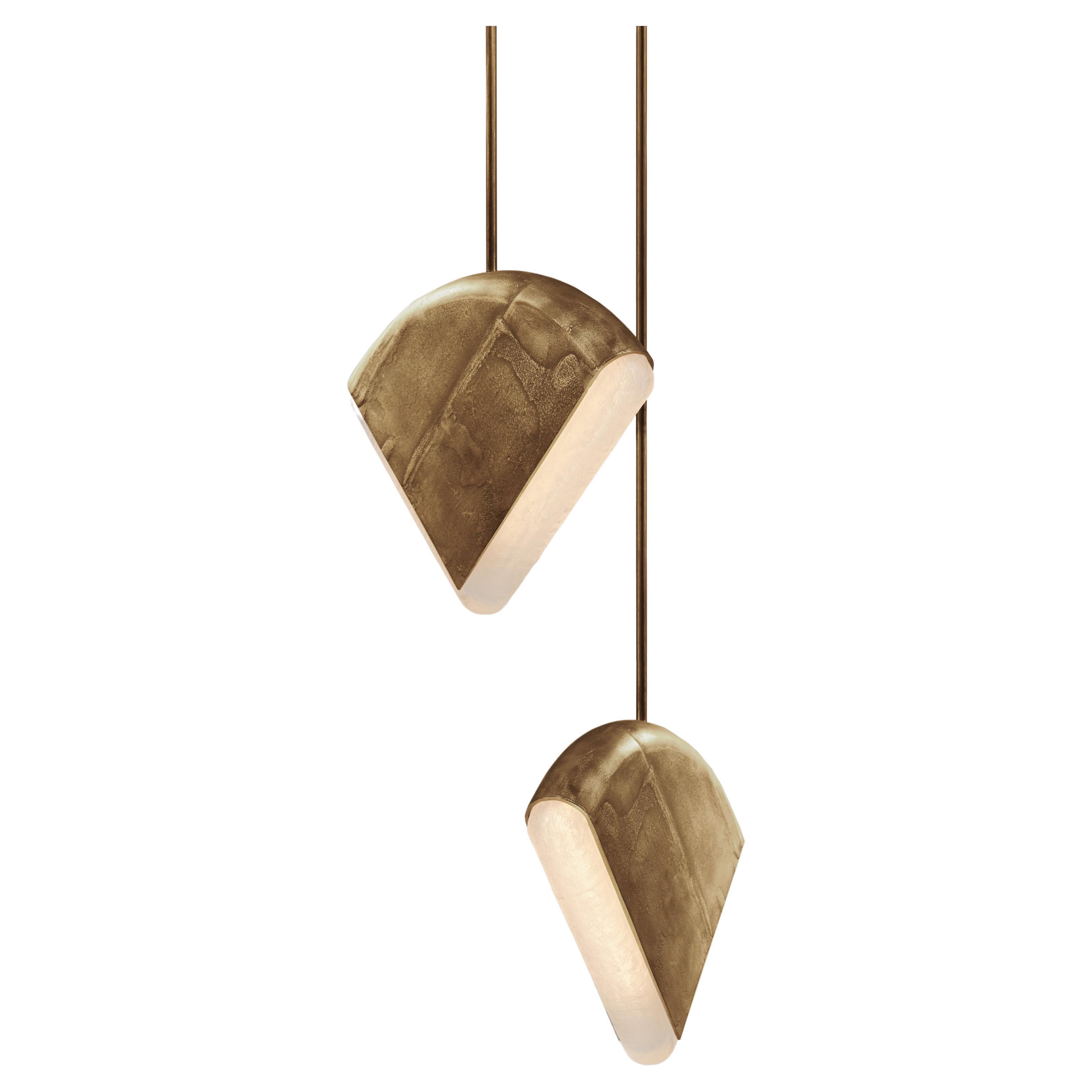 Pendant light "bb" in Sand-Cast Brass with Glass Diffuser by Corpus Studio For Sale