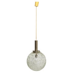 Pendant Light by Doria, Glass Globe and Brass Chrome 1970s Mid-Century Modern
