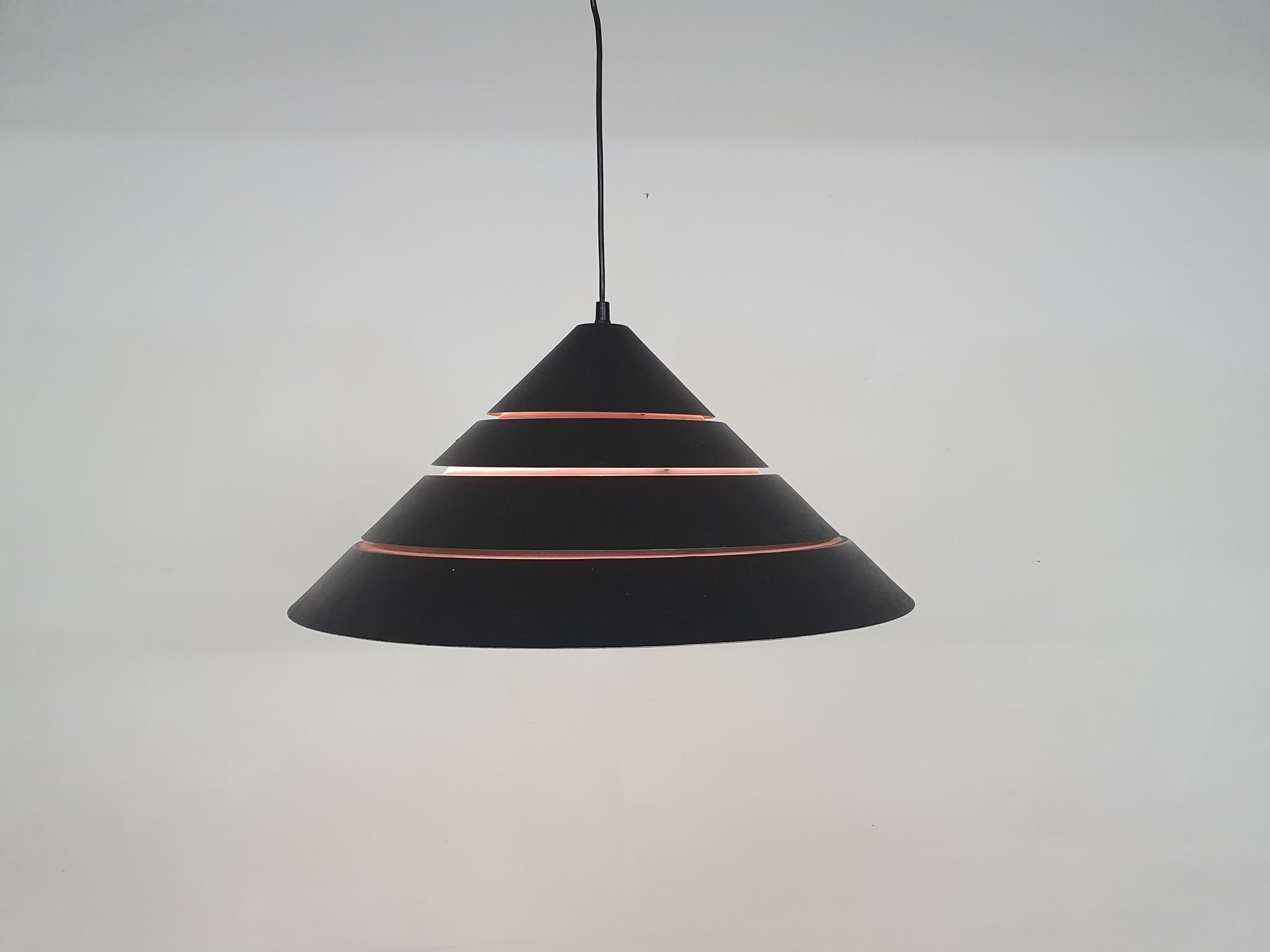Black metal pendant light by Hans Agne Jakobsson. In good vintage condition.

Hans-Agne Jakobsson was a Swedish interior designer famous for his organic lightning designs. Many of his work follows the approaches of other famous designers like Poul