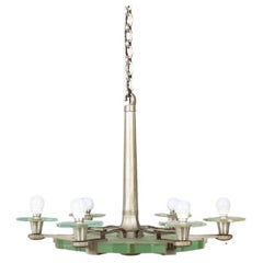 Pendant light by J Coduré in bronze and glass 1930