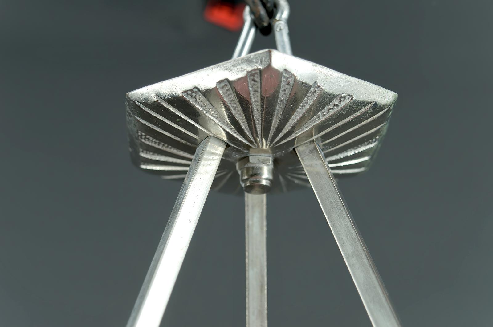 Metallo Lampada a sospensione / lampadario / paralume a ciotola in vetro con motivo floreale, Art Deco anni '30 in vendita