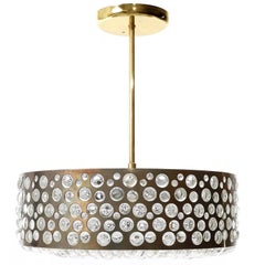 Pendant Light Chandelier by Rupert Nikoll, Textured Glass Patinated Brass, 1960s
