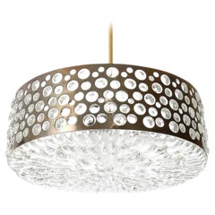 Pendant Light Chandelier by Rupert Nikoll, Textured Glass Patinated Brass, 1960s