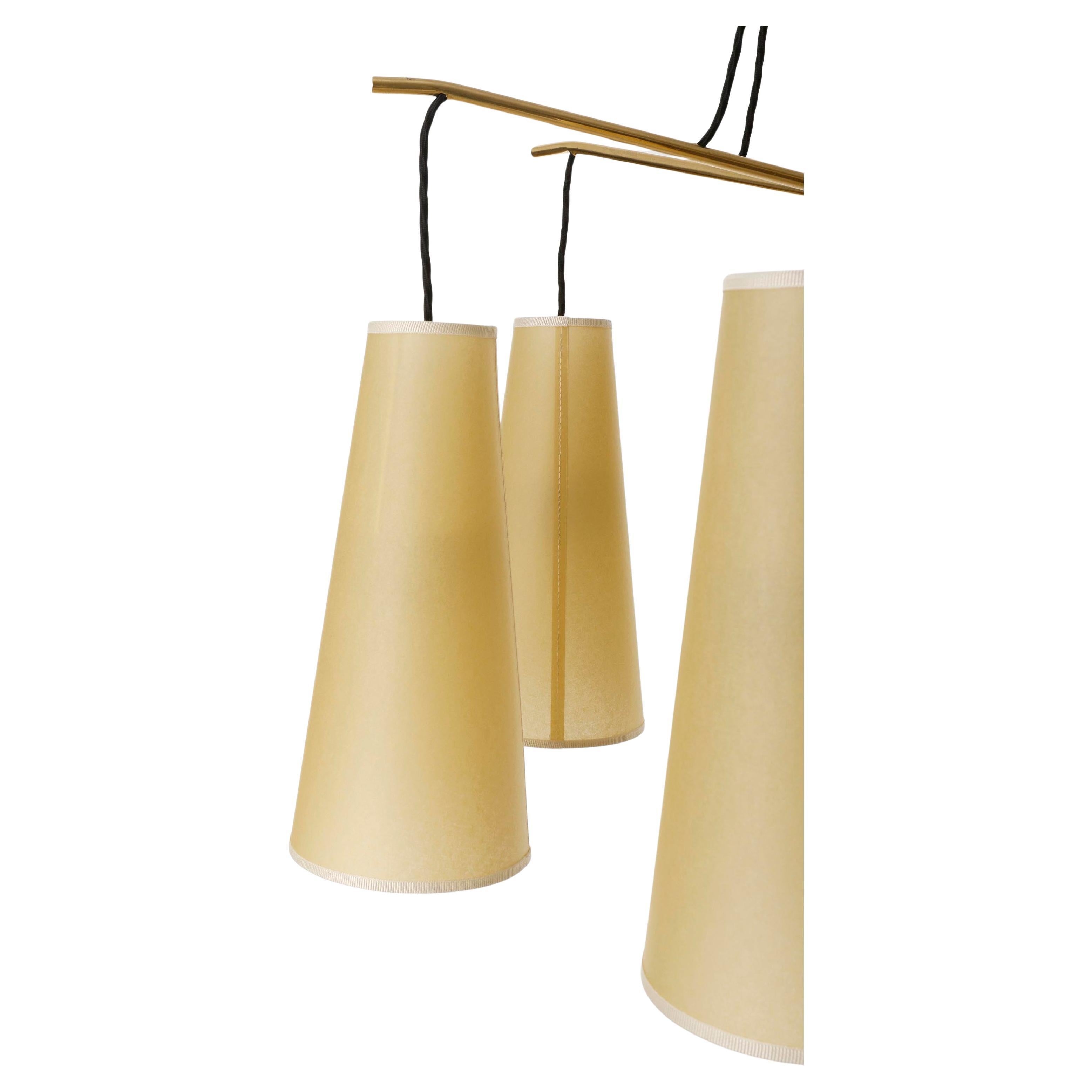 Pendant Light Chandelier 'Gavotte' by J.T. Kalmar, Brass Parchment Shades, 1960s For Sale 1