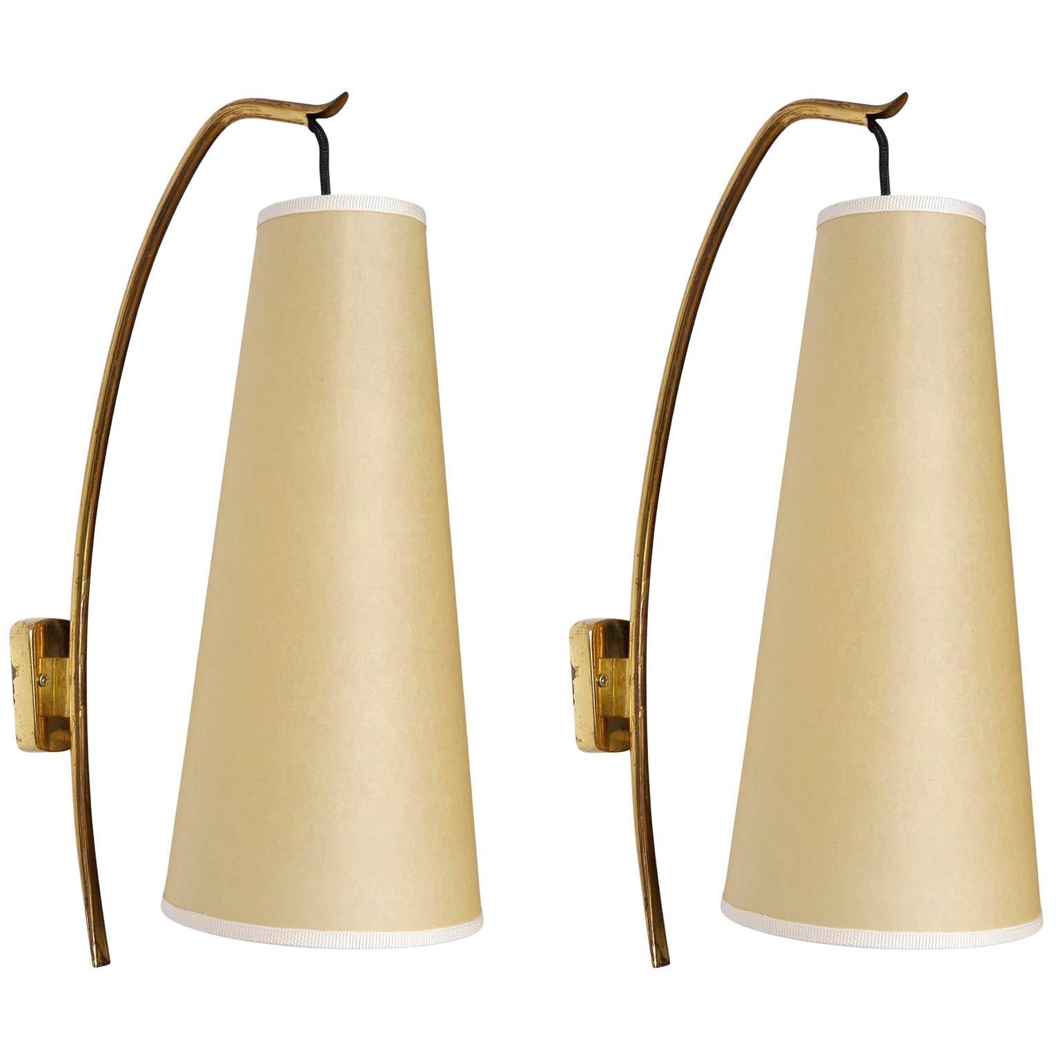 Pendant Light Chandelier 'Gavotte' by J.T. Kalmar, Brass Parchment Shades, 1960s For Sale 2