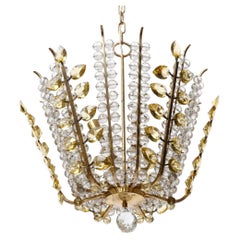 Pendant Light Chandelier, Oswald Haerdtl, Brass Clear Amber Crystal Glass, 1960s