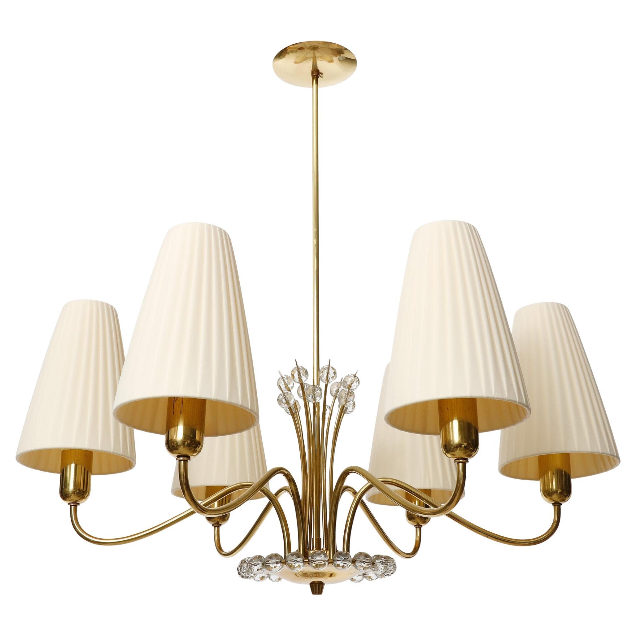 Mid-Century moderno Lampadario a sospensione, Rupert Nikoll, paralumi in vetro d'ottone plissettato color crema, anni '60 in vendita