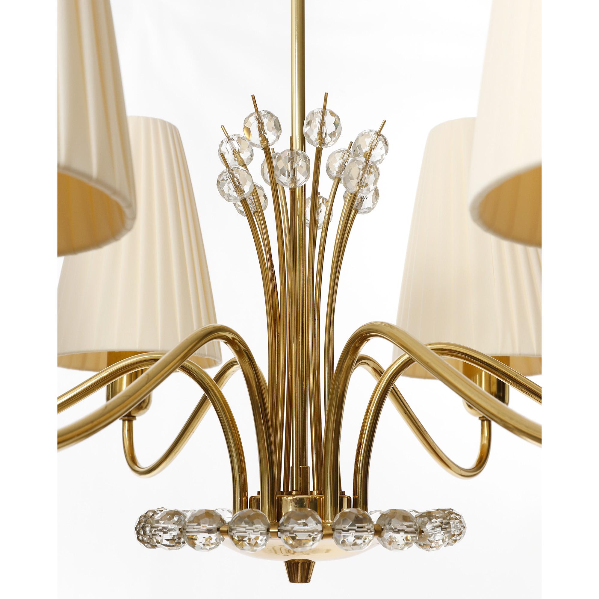 Metà XX secolo Lampadario a sospensione, Rupert Nikoll, paralumi in vetro d'ottone plissettato color crema, anni '60 in vendita