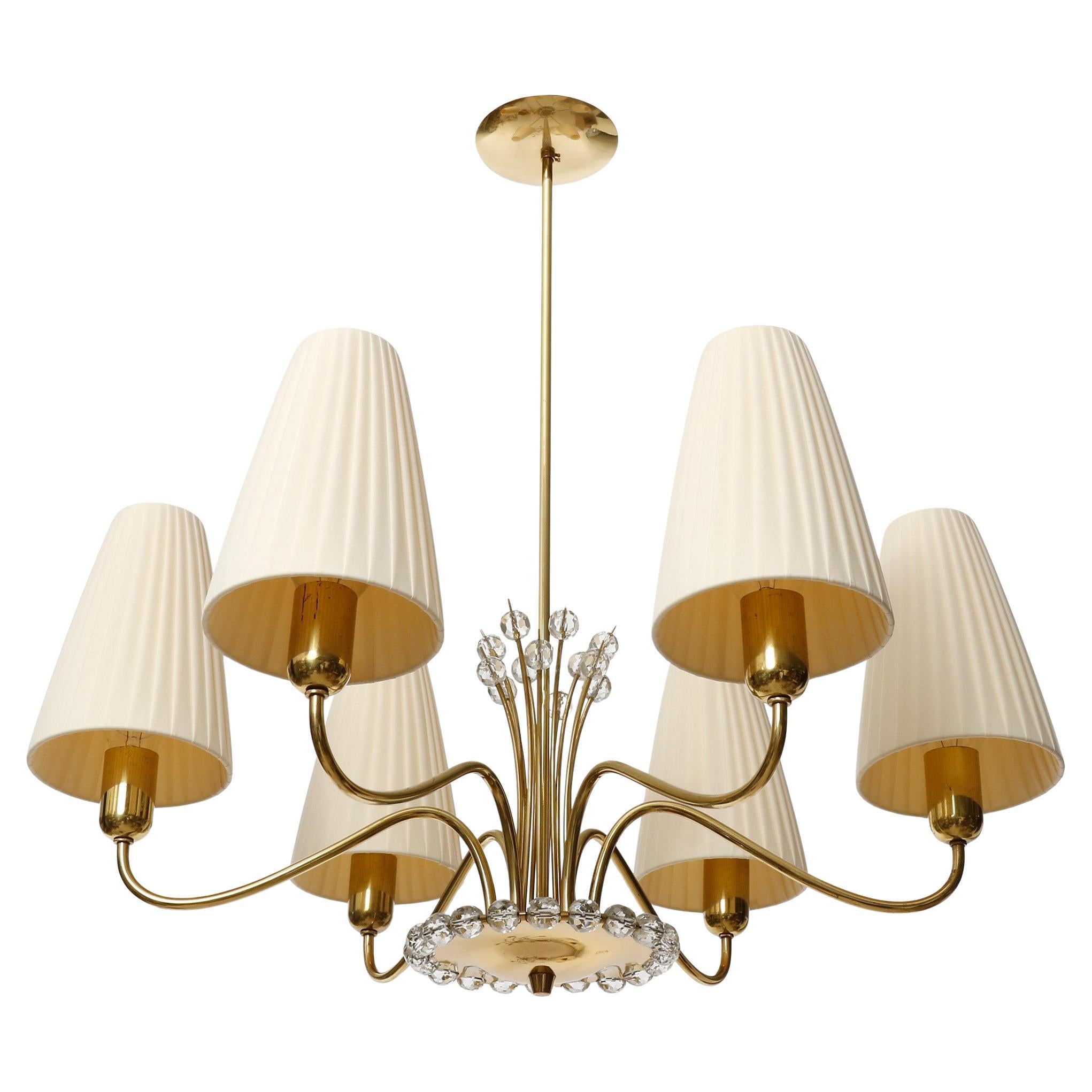 Lampadario a sospensione, Rupert Nikoll, paralumi in vetro d'ottone plissettato color crema, anni '60 in vendita