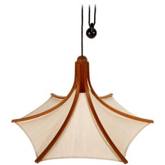 Pendant Light Counterweight Teak Linen, Denmark, 1960s